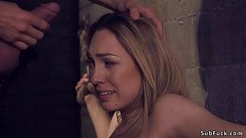 Brunette hottie Lily LaBeau after bad blind date finished in dungeon in rope bondage where got tormented and anal banged