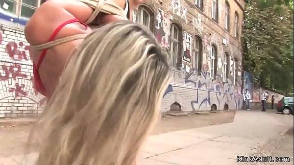 Czech blonde in bondage public fucked