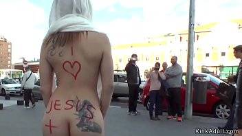 European slut in a bar anal group fucked and clamped