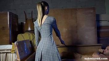 Femdom with muscle guy and skinny tall dominatrix