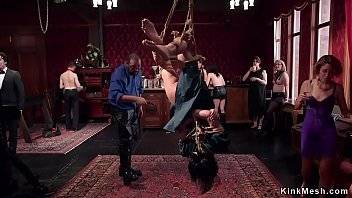 Head slave with big tits and passionate brunette anal fucked at bruch bdsm party