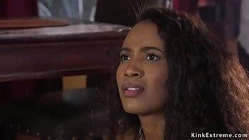 Mr Pete fins tied up ebony hottie Demi Sutra in woods and he drags her in some house where hard bangs her and makes squirting