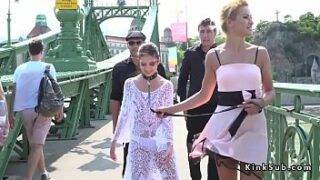 Petite brunette teen slave Rebecca Volpetti blindfolded and gagged