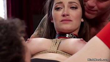 Photographer joining slave in bdsm blowjob and pussy lick