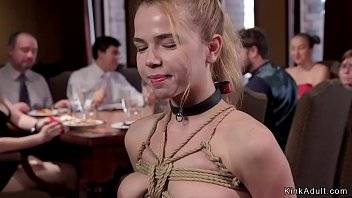 Slave gets ass to mouth in group bdsm party in the upper floor