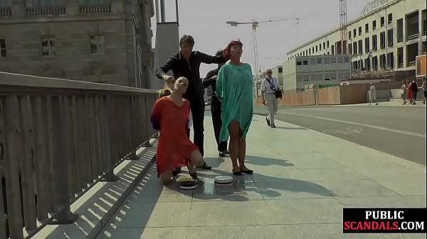 Public slut getting humiliated before bdsm gangbang