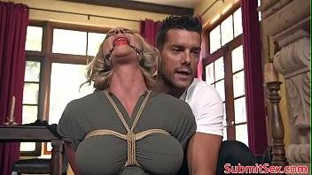 Gagged blonde sub whipped and fucked by dom