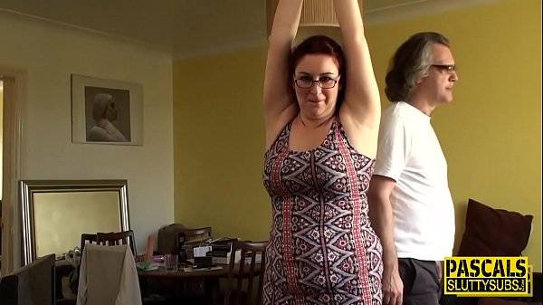 Bound chubby sub milf