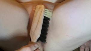 Clean up pussy with brush