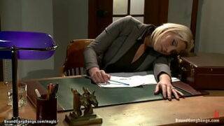 Big boobs blonde MILF lawyer Skylar Price fantazies about being blackmailed by her client and group interracial fucked in bar by big dicks