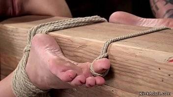 Gagged California brunette slut in lingerie in bondage gets stripped of