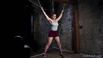 Master toying big tits Milf in bondage