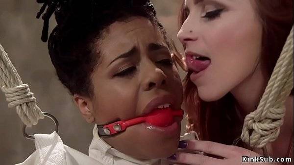 Ebony lesbian cop ass whipped by redhead