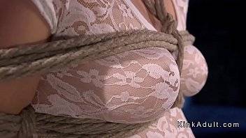 Hogtied sub bags for extreme orgasm