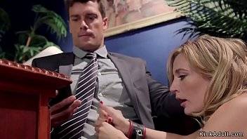 Big cock boss anal fucks wife in bondage threesome in office